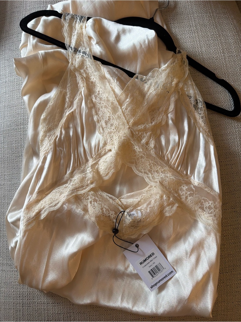 Crossroads Maxi Dress Lace-Trim Satin Slip Dress in Ivory - Picture 9 of 9